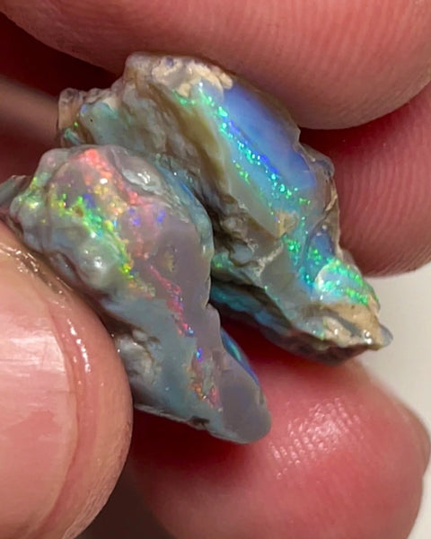 Lightning Ridge Multicolour knobby opal rough 28.75cts Multiple Multifires Bars inc Reds/Orange/Yellow in one piece to cut  25x20x4mm & 20x16x5mm NEW934
