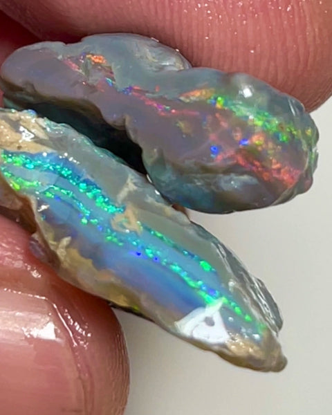 Lightning Ridge Multicolour knobby opal rough 28.75cts Multiple Multifires Bars inc Reds/Orange/Yellow in one piece to cut  25x20x4mm & 20x16x5mm NEW934