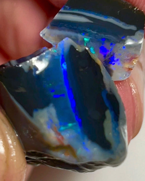 Big Thick &  Black 39.50cts Gorgeous Cutters Seam opal spit of Lightning Ridge Thick Blue dominant bars with m.fire flashes 25x17x12 & 15x10x7 mm NEW917