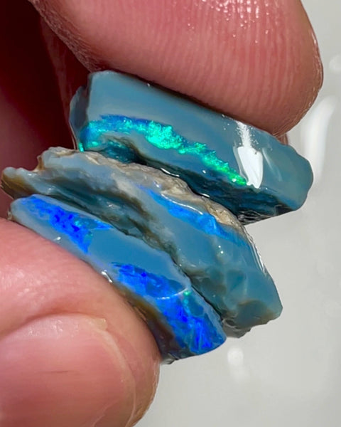 Stack of Dark Base seam opal rough Lightning Ridge 25.50cts Nice bars with Greens & blues to Cut & Polish 20x18x4 to 15x10x3mm  NSW156
