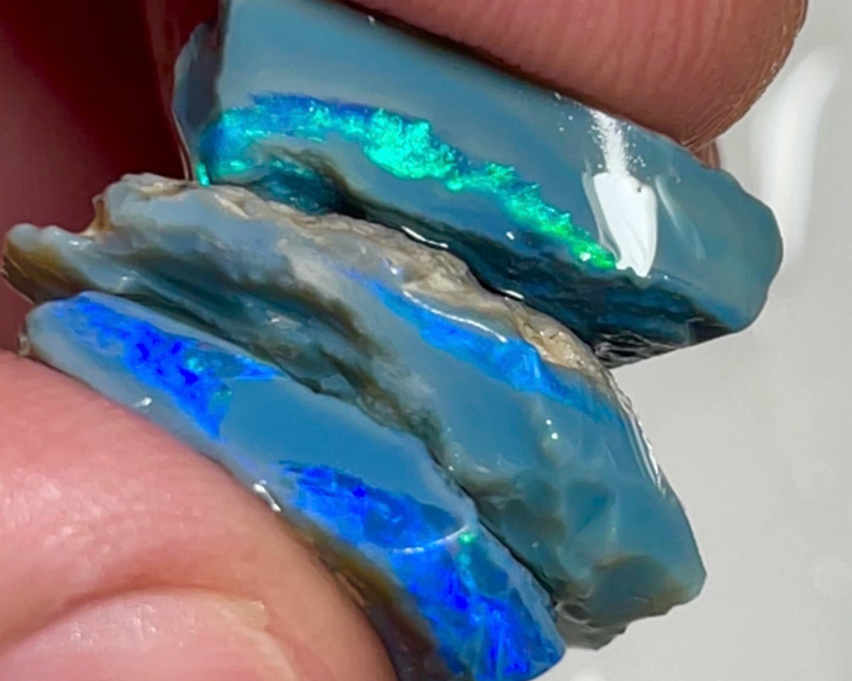 Stack of Dark Base seam opal rough Lightning Ridge 25.50cts Nice bars with Greens & blues to Cut & Polish 20x18x4 to 15x10x3mm  NSW156