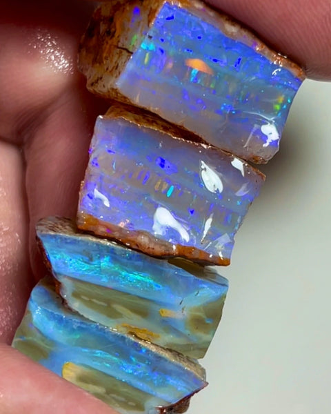 Wow Huge Stack of Gemmy Coober Pedy Seam opal rough 113.50cts Thick bars loaded with Blue dominant fires Yellow/oranges/Red here to cut  20x20x10 to 20x12x7mm NEW926