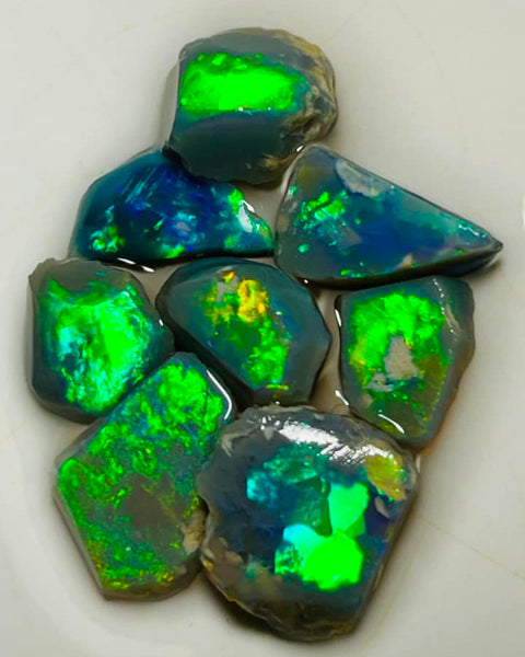 Allawah Field Knobby Black & Dark opal Miners Bench® rub rough preforms 15.5cts Vibrant Vivid Multifires 12x10x2.5mm & 7x7x2mm  MFB18