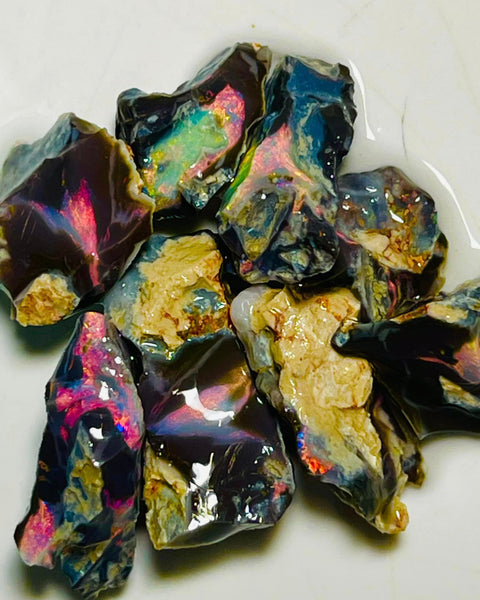 Mulga® Reds on Black/Dark Seam opal parcel 42cts Red Dominant Multifires to cut 20x9x8mm to 10x10x5mm  MFB26