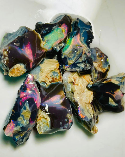 Mulga® Reds on Black/Dark Seam opal parcel 42cts Red Dominant Multifires to cut 20x9x8mm to 10x10x5mm  MFB26