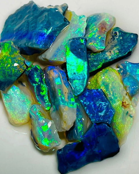 Mulga® Cutters Select Seam opal rough n Rubs 33cts Gem Bright Multicolours here 17x12x3mm to 6x4x1mm MFB23