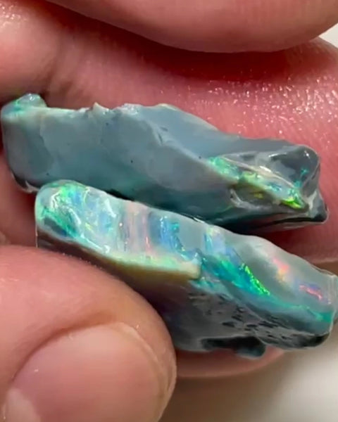 Mulga® Dark base seam opal rough Green/Yellow/Pinks/Oranges dominant fires 28.75cts Wee Warra plains Material To cut  28x23x4 & 28x15x3 mm NEW942