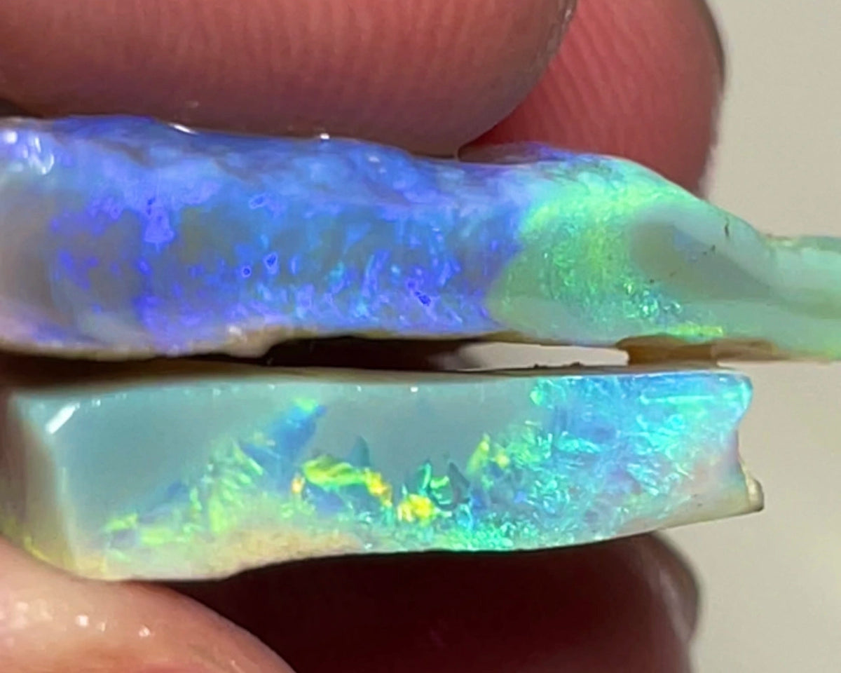Blue/Green/Yellow dominant fires to cut 34.95cts Seam opal rough Lightning Ridge Material To cut  30x20x4mm & 21x20x4mm NEW941