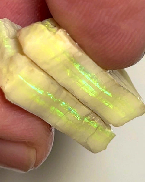 Lightning Ridge Rough Opal 28cts Stunning Light Base Pair Cutters Candy® High Grade Bright Yellow/Green dominant Multifires in multi bars both approx 25x12x5mm NSW145