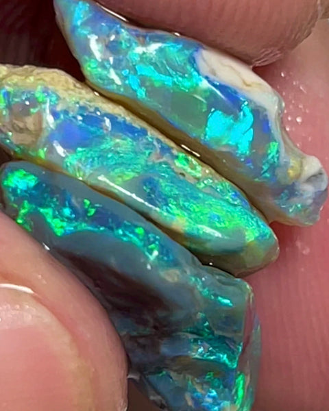 Gemmy Coocoran Field Knobby Cutters rough opal stack 17.00cts Very Bright & Gorgeous Yellow/Green/Blue Dominant fires 18x15x4 to 17x9x4mm  NEW902