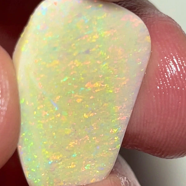 Stunning Big Sized Seam opal rub Lightning Ridge 10.00cts Bright Yellow/Orange dominant fires in Confetti / Floral pattern final shape & Polish to set 25.00x 15.00x 3.00mm  NEW963