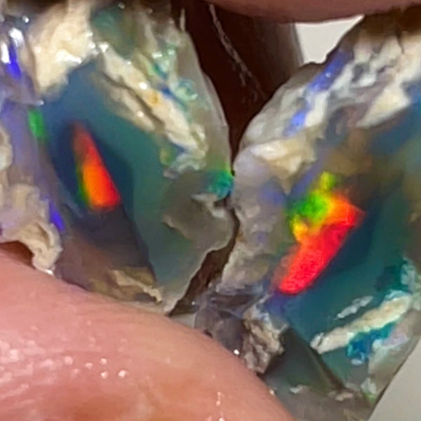 Exotic Red on Black Lightning Ridge knobby opal rough split 9.00cts Gorgeous  Multifires to cut 15x8x7 & 10x9x7mm NSW091