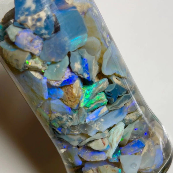 Lightning Ridge opal rough 250cts Lots Multicolours to gamble 15x14x2 to 7x5x2mm NSW076 (jar not included)