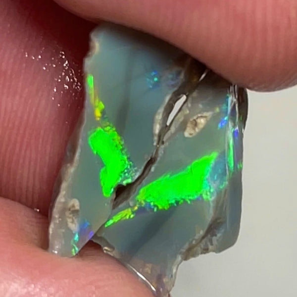 Lightning Ridge 6.95cts Rough Opal Dark Knobby split to cut gorgeous Vibrant Green Dominant Multifires  18x8x4 & 15x8x6 mm NSW146
