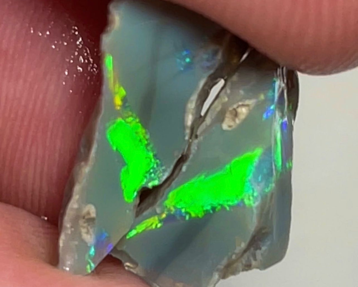 Lightning Ridge 6.95cts Rough Opal Dark Knobby split to cut gorgeous Vibrant Green Dominant Multifires  18x8x4 & 15x8x6 mm NSW146