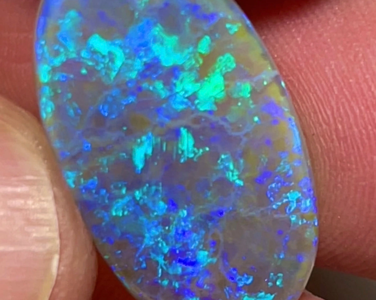 Gem Large sized Dark opal Gemstone 10.00cts Grawin Seam with Gorgeous Hues of Greens & Blues Popping Floral / Confetti pattern  24.00x 13.00x 3.00mm Top Polish ready 2 set NEW932