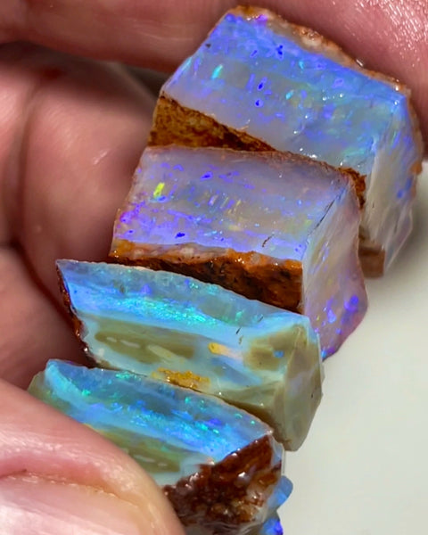 Wow Huge Stack of Gemmy Coober Pedy Seam opal rough 113.50cts Thick bars loaded with Blue dominant fires Yellow/oranges/Red here to cut  20x20x10 to 20x12x7mm NEW926