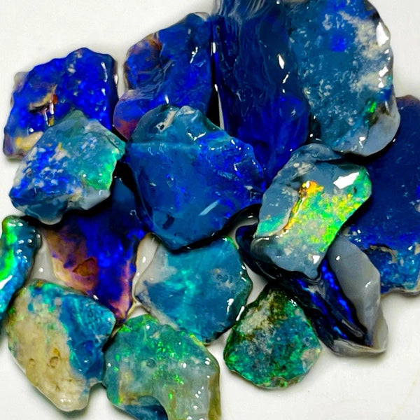 Lightning Ridge Rough Opal Parcel 41cts Cutters Select Black colourful material to cut 18x9x3mm to 10x5x2mm WAB38