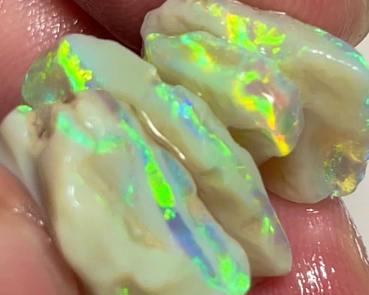 Stunning Stack of Lightning Ridge Seam opal rough 20.50cts Gorgeous Bright Yellow Dominant Multicolours & full of potential to cut 20x14x4 to 12x10x1.5mm NEW914