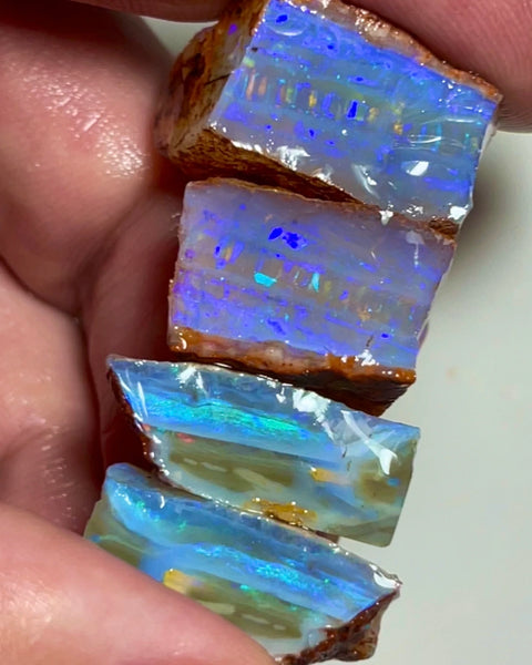 Wow Huge Stack of Gemmy Coober Pedy Seam opal rough 113.50cts Thick bars loaded with Blue dominant fires Yellow/oranges/Red here to cut  20x20x10 to 20x12x7mm NEW926