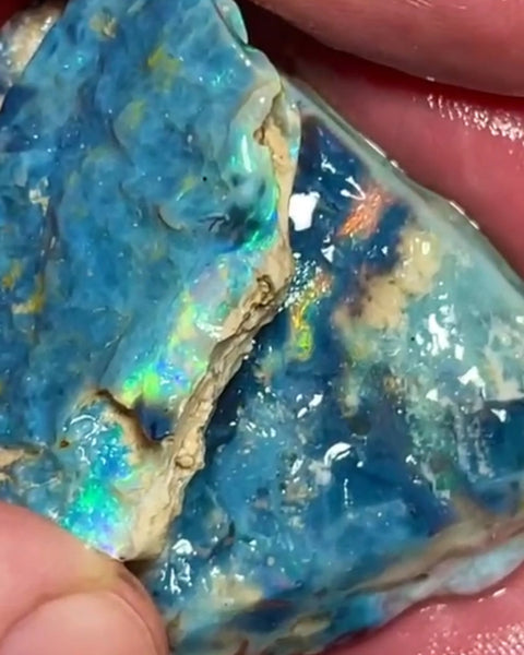 Huge Mulga® Dark Seam opal rough pair 149.75cts Wee Warra plains Greens/Blues with some Yellows Oranges Suit collections or gamble cut  45x43x12mm & 33x20x5mm NEW951