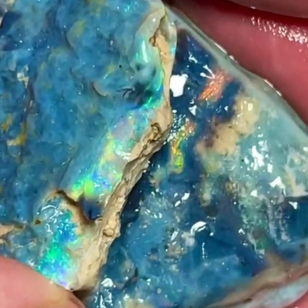 Huge Mulga® Dark Seam opal rough pair 149.75cts Wee Warra plains Greens/Blues with some Yellows Oranges Suit collections or gamble cut  45x43x12mm & 33x20x5mm NEW951