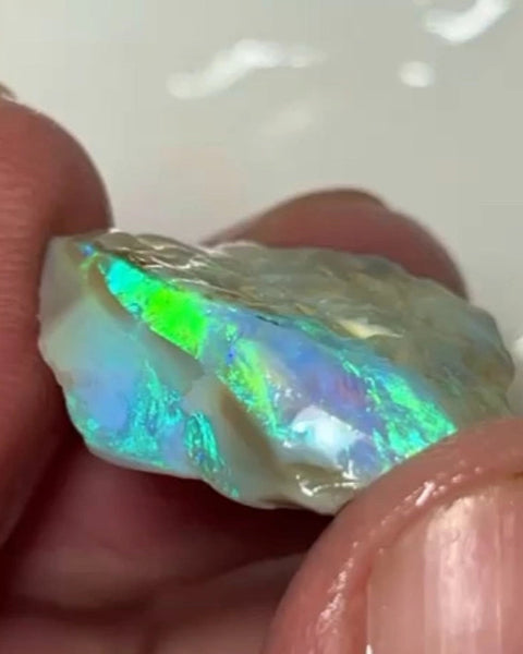 One to cut  Lightning Ridge Dark base Crystal Seam opal rough 19.00cts Very Bright Yellow/Green/Blue Dominant fires to cut & polish  24.000 x 20.000 x 8.000 mm NEW901