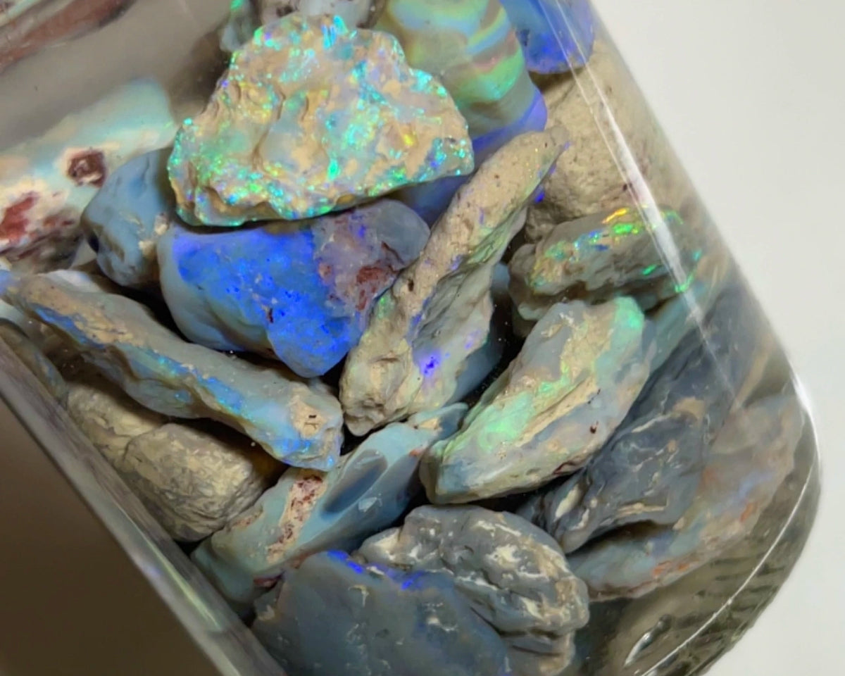 Lightning Ridge knobby opal parcel 439.00cts Lots of Multifires here To explore & Cut 30x20x9mm to 12x9x5mm NEW938