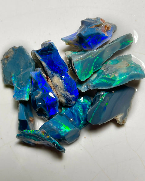 Mulga® Cutters Black Seam opal rough parcel 64.50cts Wee Warra Plains Gorgeous Bright Multicolours & full of potential 24x12x4 to 11x7x3mm NEW912