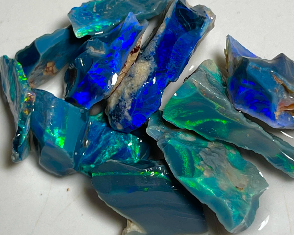 Mulga® Cutters Black Seam opal rough parcel 64.50cts Wee Warra Plains Gorgeous Bright Multicolours & full of potential 24x12x4 to 11x7x3mm NEW912