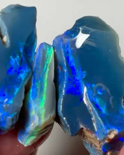 Big Thick &  Black/Dark Seam opal rough 48.00cts Gorgeous Cutters Seam opals of Lightning Ridge Thick Mostly Bright Blue dominant bars with one having stunning Bright m.fire 25x20x14 to 18x11x4 mm NEW920