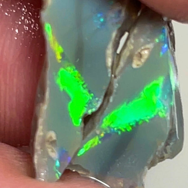 Lightning Ridge 6.95cts Rough Opal Dark Knobby split to cut gorgeous Vibrant Green Dominant Multifires  18x8x4 & 15x8x6 mm NSW146