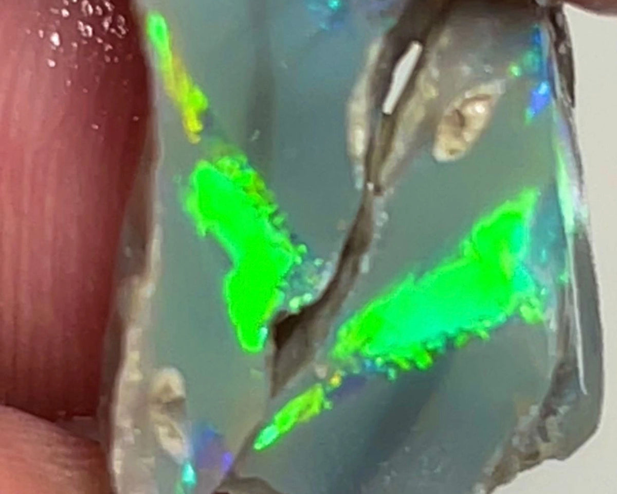 Lightning Ridge 6.95cts Rough Opal Dark Knobby split to cut gorgeous Vibrant Green Dominant Multifires  18x8x4 & 15x8x6 mm NSW146
