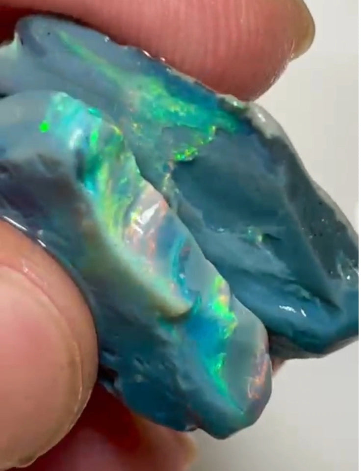 Mulga® Dark base seam opal rough Green/Yellow/Pinks/Oranges dominant fires 28.75cts Wee Warra plains Material To cut  28x23x4 & 28x15x3 mm NEW942