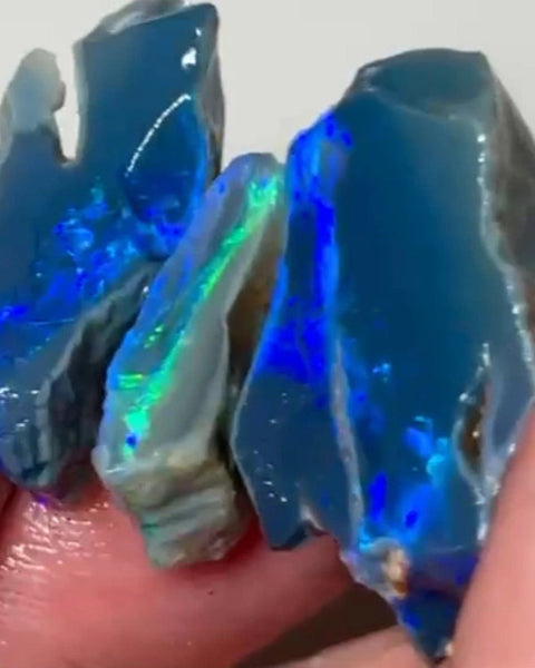 Big Thick &  Black/Dark Seam opal rough 48.00cts Gorgeous Cutters Seam opals of Lightning Ridge Thick Mostly Bright Blue dominant bars with one having stunning Bright m.fire 25x20x14 to 18x11x4 mm NEW920