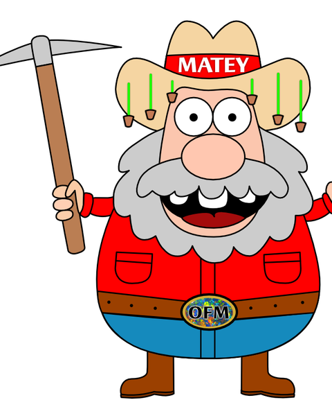 Matey the Miner Logo . The Brand Mascot for Opal Fever Mate Rough Black Opal wholesaler