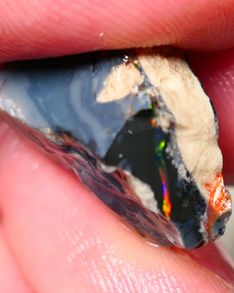 Mulga® Reds on Black Seam opal  split pair 29cts Red & Multifires to cut 26x19x12mm & 14x11x9mm NSW017