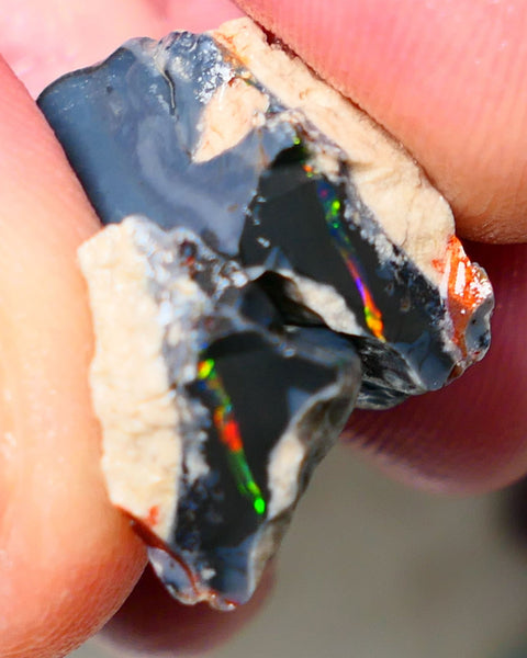 Mulga® Reds on Black Seam opal  split pair 29cts Red & Multifires to cut 26x19x12mm & 14x11x9mm NSW017