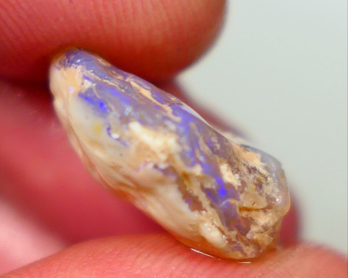 Lightning Ridge Rough Opal 11.25cts Dark Base Crystal Gamble Knobby blue dominant fires with flashes of yellows 18x14x7mm  NSW131