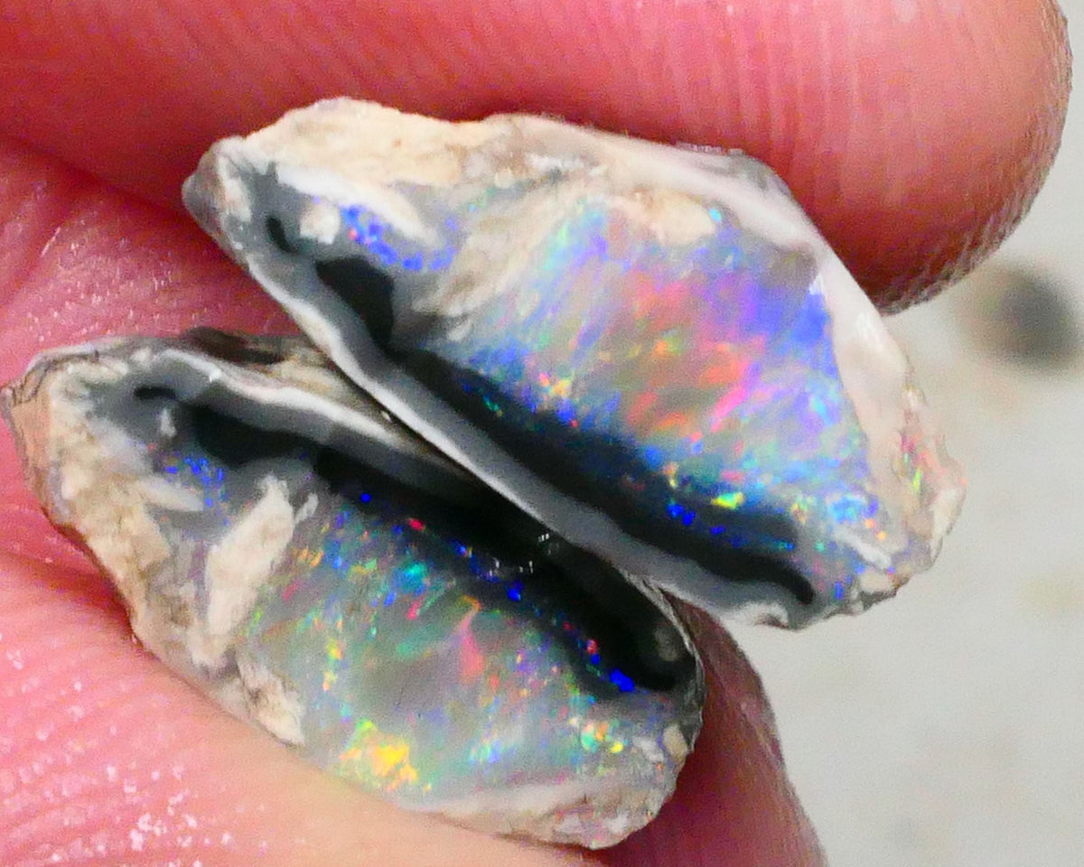 Reds & Pinks to die for Gorgeous Dark Base Crystal knobby opal Split 12.15cts Bling rough to cut nice thick bars 16x11x7mm & 16x9x7mm NSW119