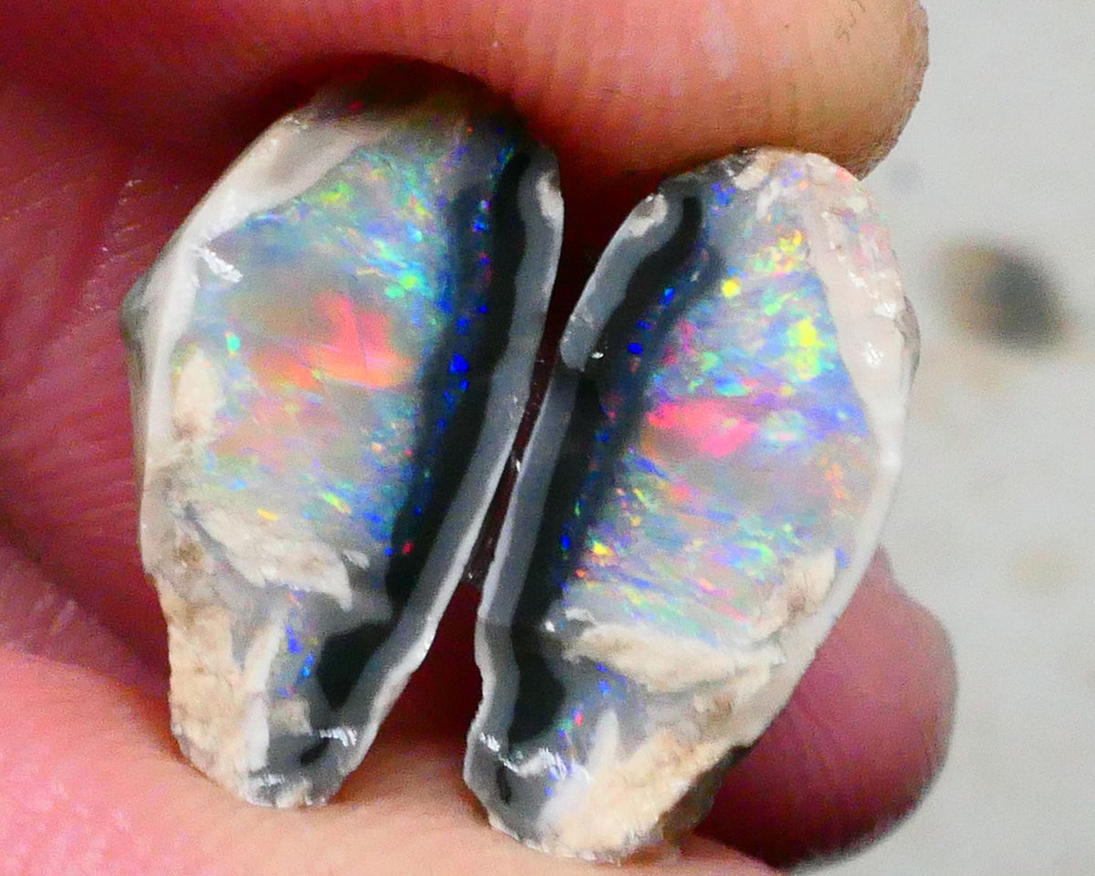 Reds & Pinks to die for Gorgeous Dark Base Crystal knobby opal Split 12.15cts Bling rough to cut nice thick bars 16x11x7mm & 16x9x7mm NSW119