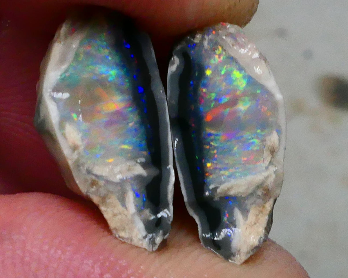 Reds & Pinks to die for Gorgeous Dark Base Crystal knobby opal Split 12.15cts Bling rough to cut nice thick bars 16x11x7mm & 16x9x7mm NSW119