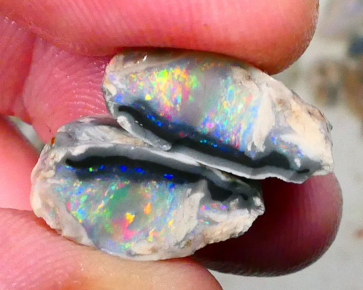 Reds & Pinks to die for Gorgeous Dark Base Crystal knobby opal Split 12.15cts Bling rough to cut nice thick bars 16x11x7mm & 16x9x7mm NSW119