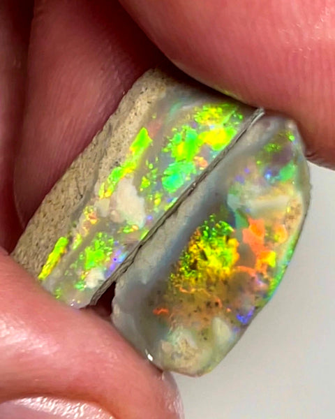 Australian Opal Rubs rough Pair 8cts Yellow/Orange dominant Bright Vivid Multifires to faces 21x9x4 & 22x8x2 mm WAE36