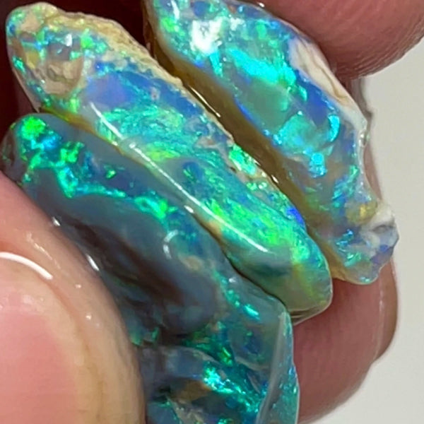 Gemmy Coocoran Field Knobby Cutters rough opal stack 17.00cts Very Bright & Gorgeous Yellow/Green/Blue Dominant fires 18x15x4 to 17x9x4mm  NEW902