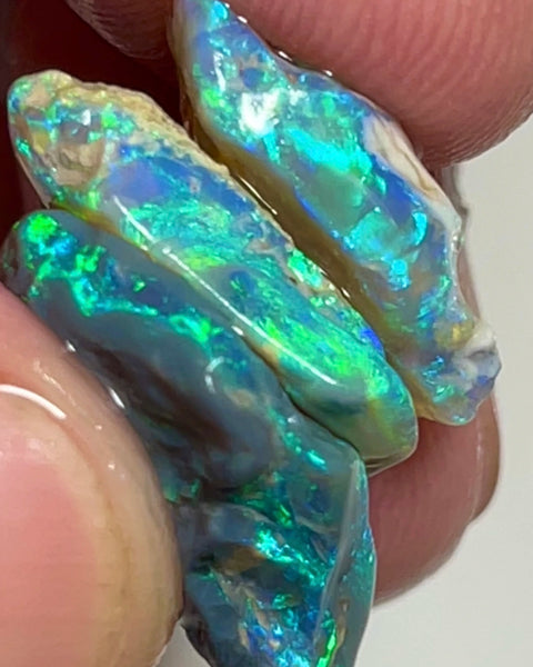 Gemmy Coocoran Field Knobby Cutters rough opal stack 17.00cts Very Bright & Gorgeous Yellow/Green/Blue Dominant fires 18x15x4 to 17x9x4mm  NEW902