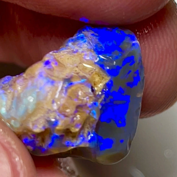 Super Bright Vivid & vibrant Blues on Black Crystal base knobby rough opal 18.75cts From Lightning Ridge Material to cut & polish a Gem  18.000 x 15.000 x 10.000 mm NSW155