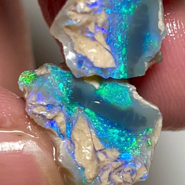 Lightning Ridge Dark Crystal base knobby opal rough Split 16.75cts Gorgeous Exotic Bright Greens & Blues to cut 17x14x10 & 11x8x5mm NSW093
