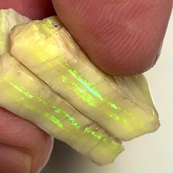 Lightning Ridge Rough Opal 28cts Stunning Light Base Pair Cutters Candy® High Grade Bright Yellow/Green dominant Multifires in multi bars both approx 25x12x5mm NSW145