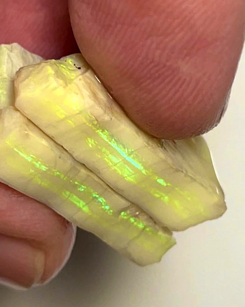 Lightning Ridge Rough Opal 28cts Stunning Light Base Pair Cutters Candy® High Grade Bright Yellow/Green dominant Multifires in multi bars both approx 25x12x5mm NSW145